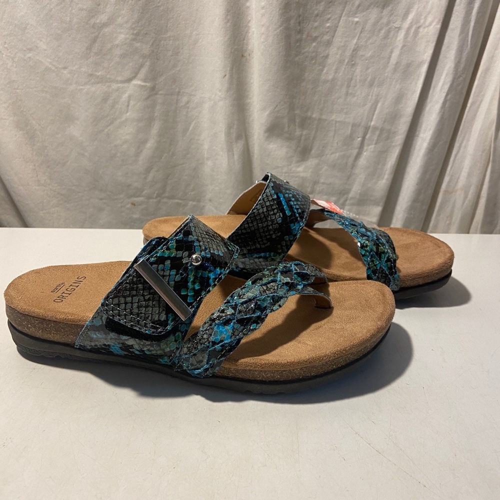 Earth origins teal & black snakeskin print sandals in various sizes all NWT
